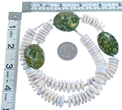 Sterling Silver Rhyolite And Fresh Water Pearl Bead Necklace SX115292